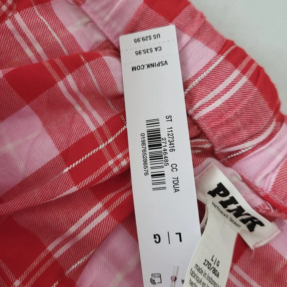 PINK by Victoria's Secret Pink & Red Plaid Ruffle Lounge Shorts Large - Picture 4 of 9